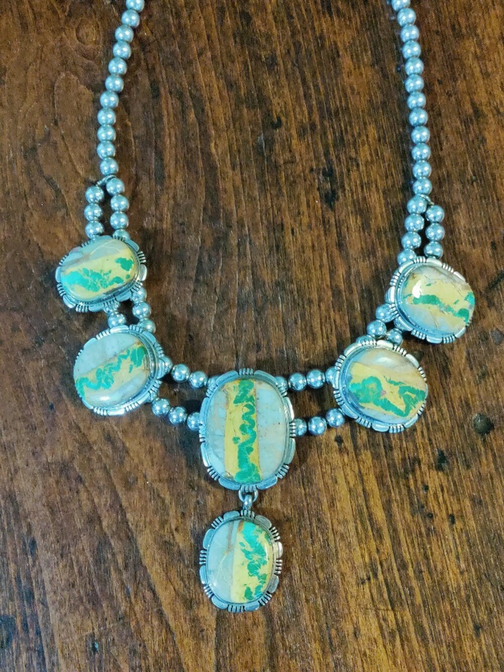 Navajo Sterling And Royston Ribbon Turquoise Necklace Signed